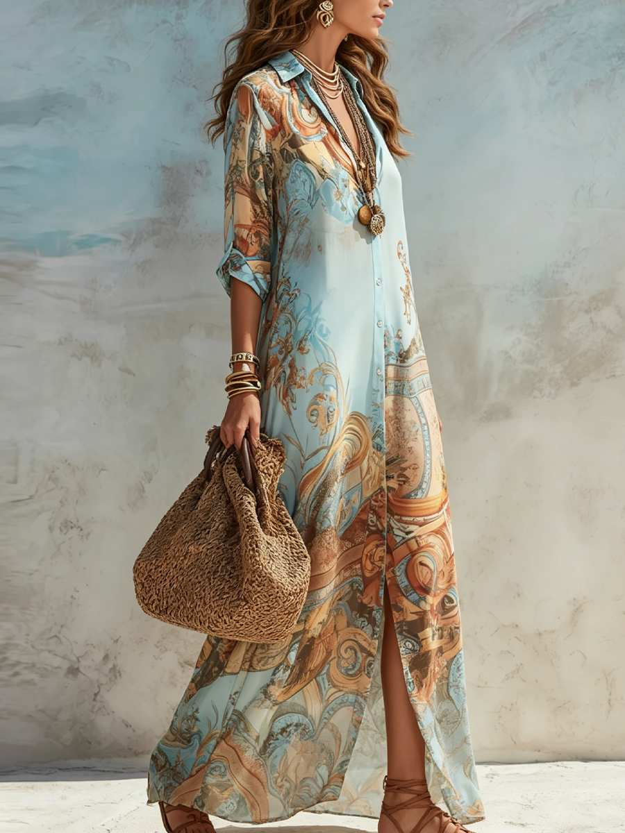 Marina | Mediterranean Shirt Maxi Dress