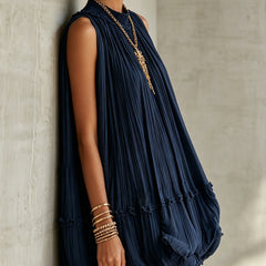 Midnight Blue Ruffle Midi Dress
