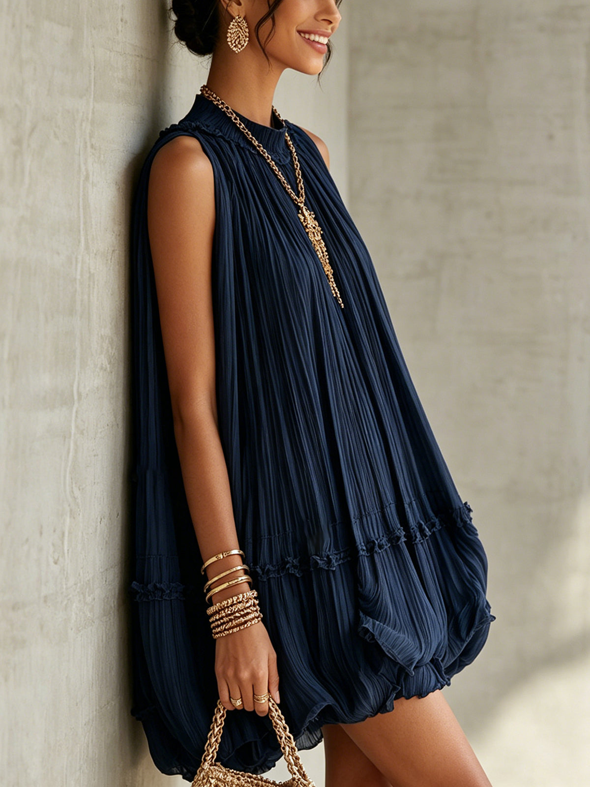 Midnight Blue Ruffle Midi Dress