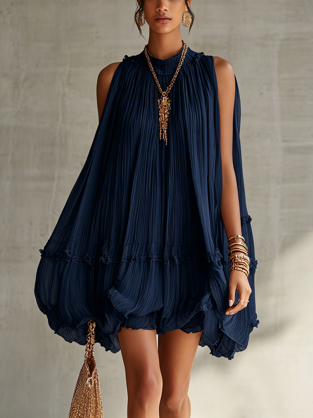 Midnight Blue Ruffle Midi Dress