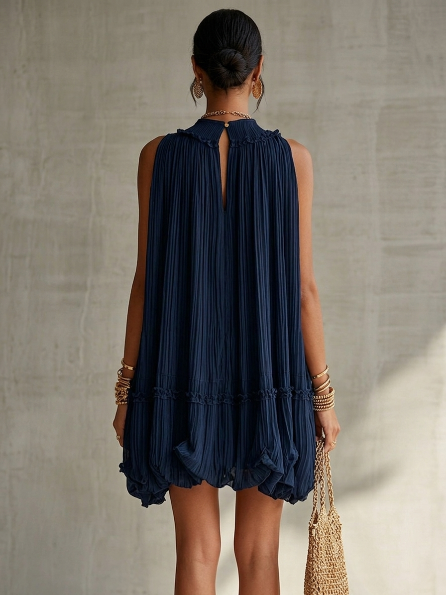 Midnight Blue Ruffle Midi Dress