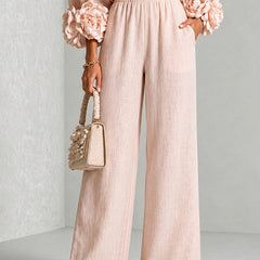 Floral cuff two-piece linen set in blush pink
