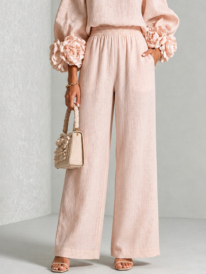 Floral cuff two-piece linen set in blush pink