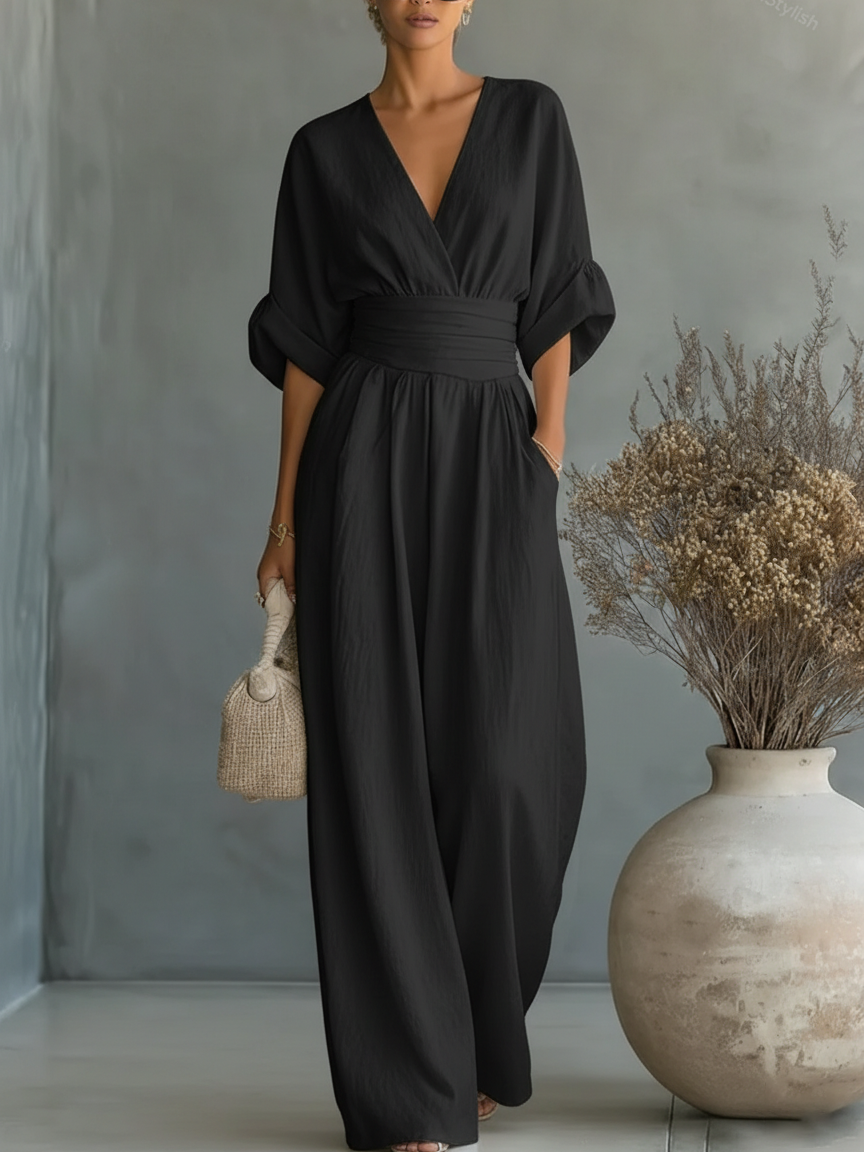 V-Neck High-Waist Jumpsuit