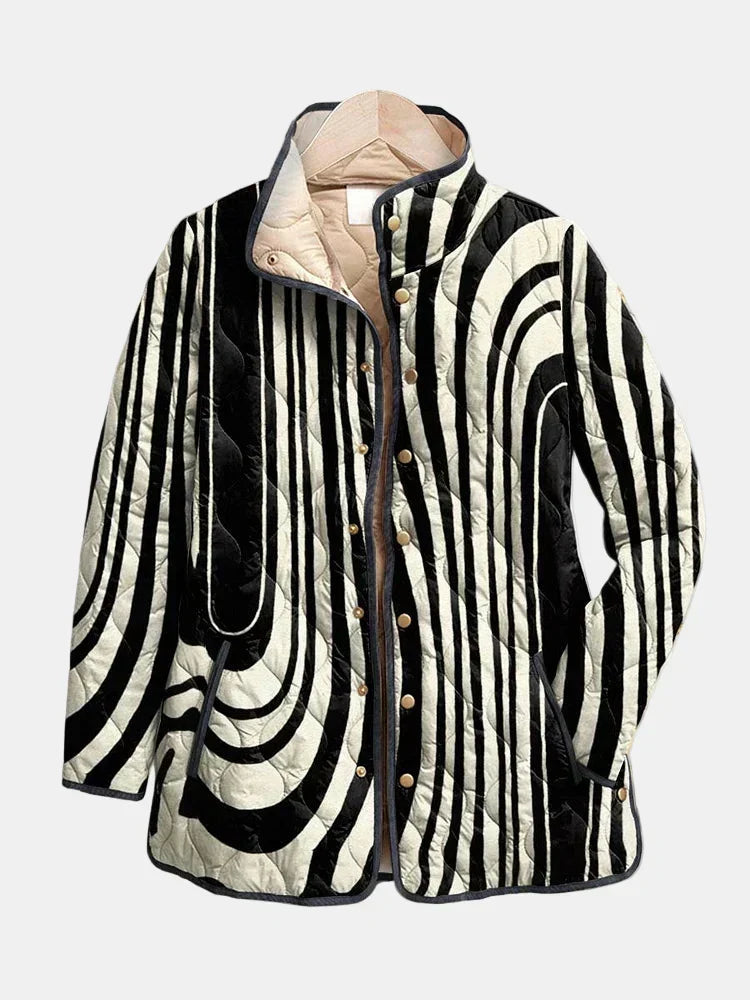 Casual Quilted Jacket with Abstract Geometric Design