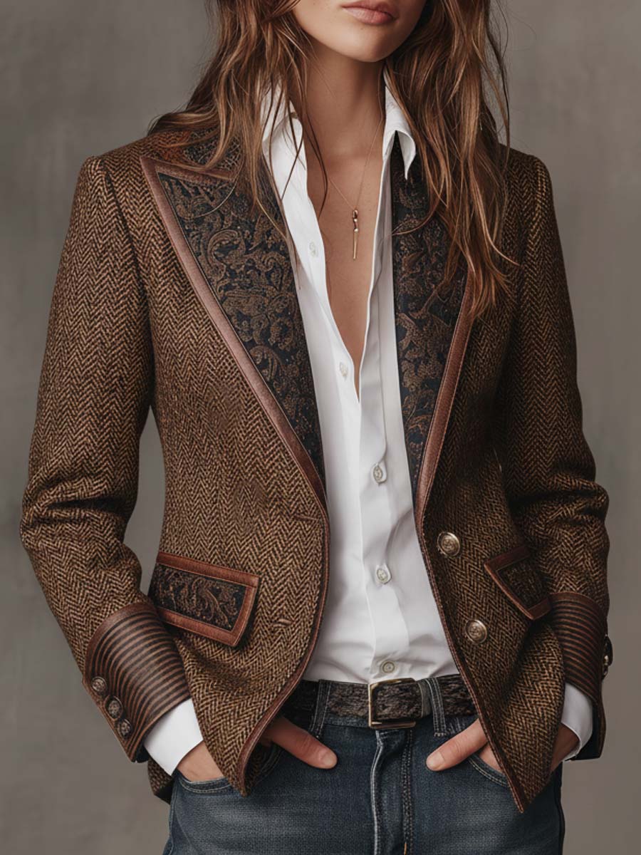 Herringbone Panel Blazer