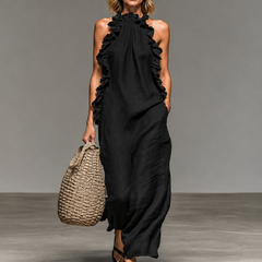 Black sleeveless ruffle maxi dress