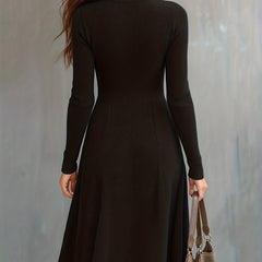 Zip-Front Long-Sleeve Fitted Midi Dress for Women