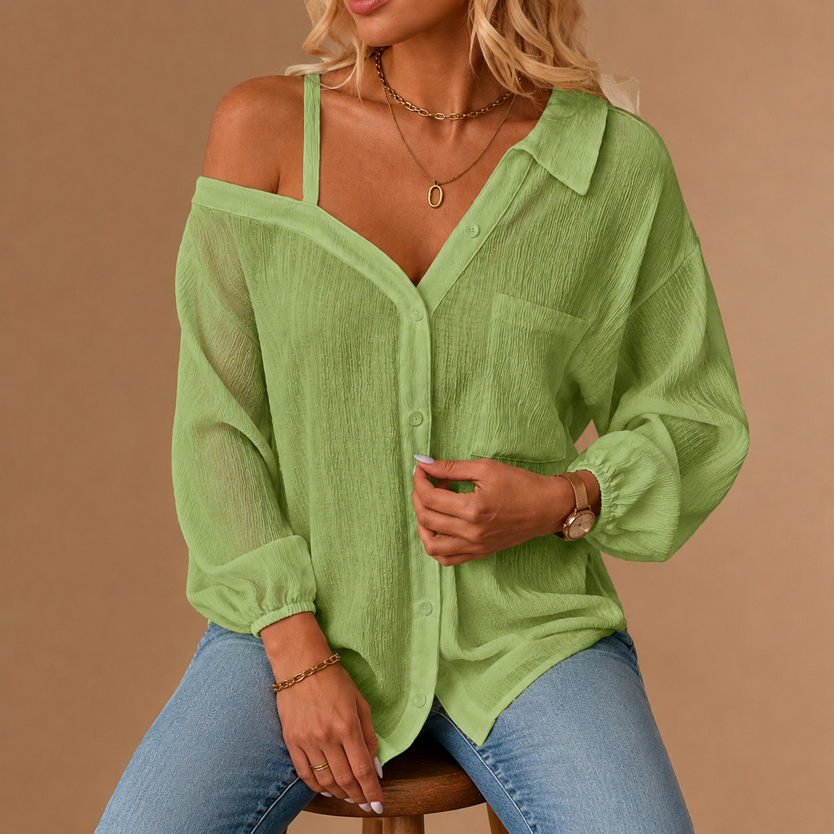 Off-Shoulder Linen Shirt