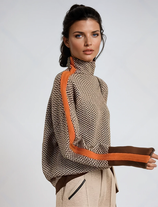 Elegant Contrast Turtleneck Sweater