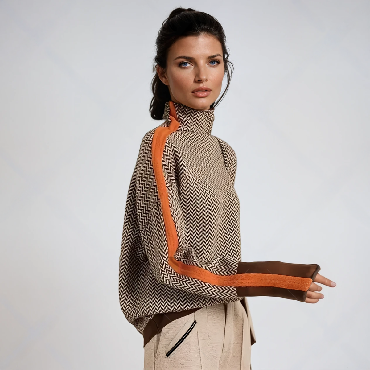 Elegant Contrast Turtleneck Sweater