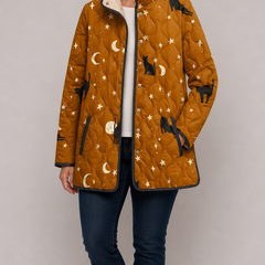 Black Quilted Jacket with Cat Pattern