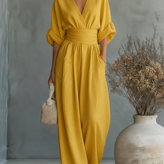V-Neck High-Waist Jumpsuit