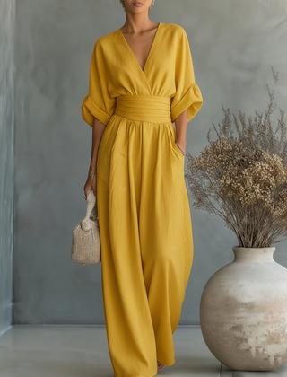 V-Neck High-Waist Jumpsuit