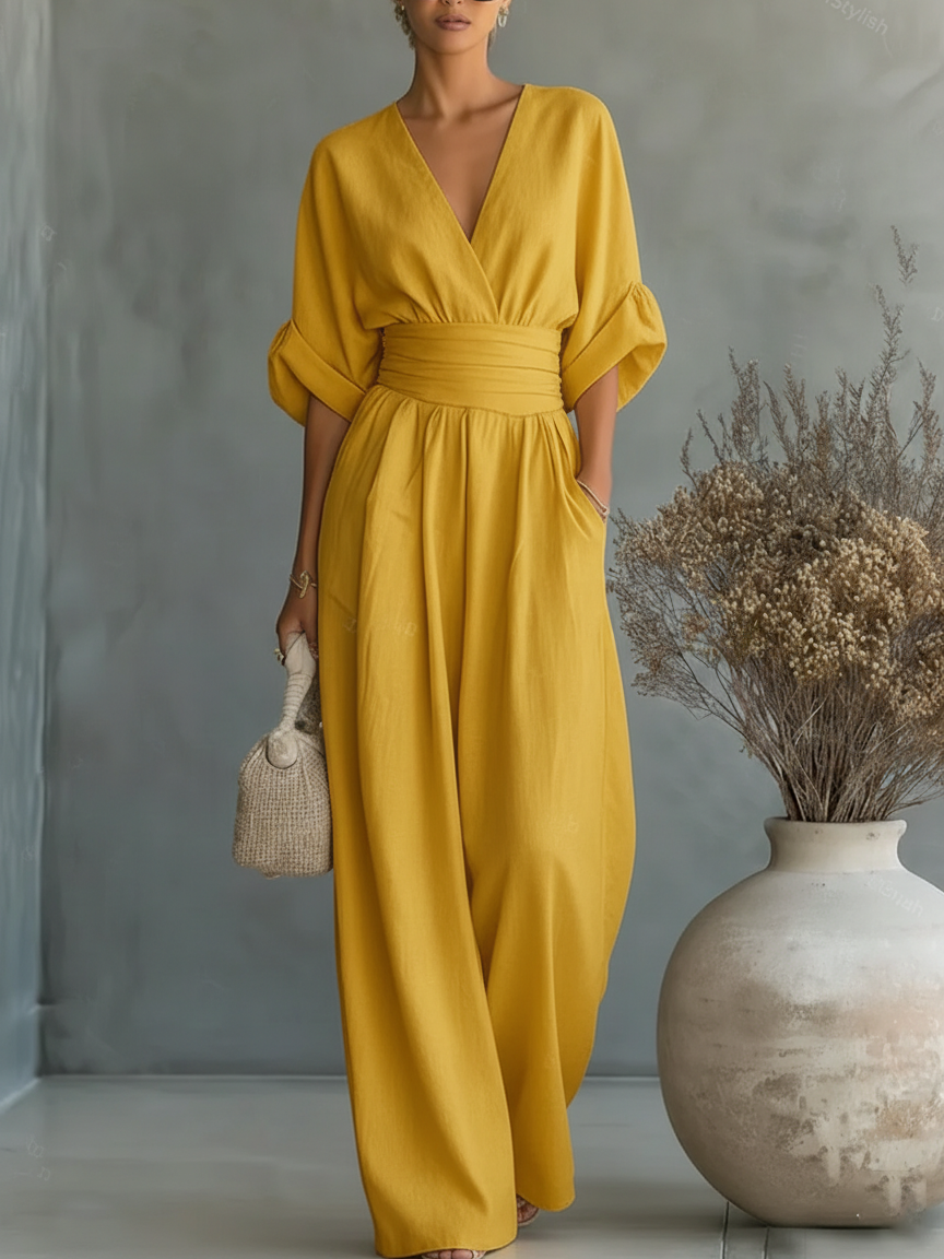V-Neck High-Waist Jumpsuit