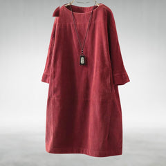 Relaxed corduroy midi dress in red