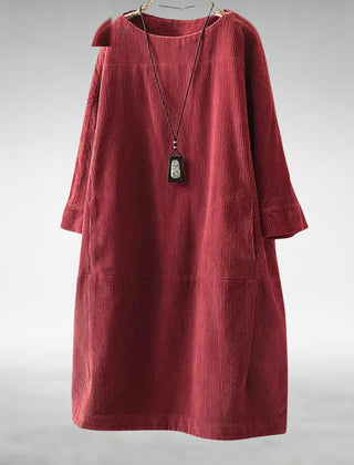 Relaxed corduroy midi dress in red