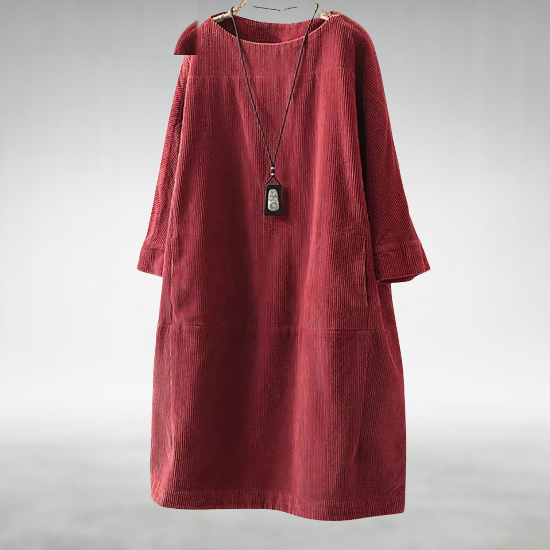 Relaxed corduroy midi dress in red