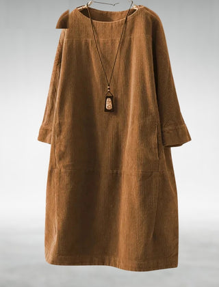 Relaxed corduroy midi dress in brown