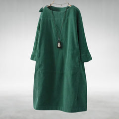 Relaxed corduroy midi dress in green