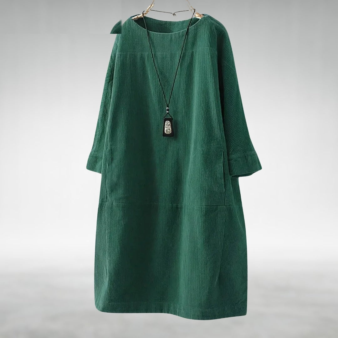 Relaxed corduroy midi dress in green