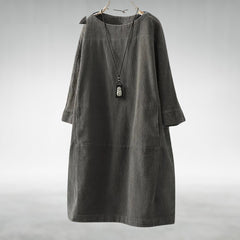 Relaxed corduroy midi dress in gray