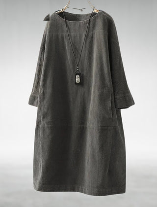 Relaxed corduroy midi dress in gray