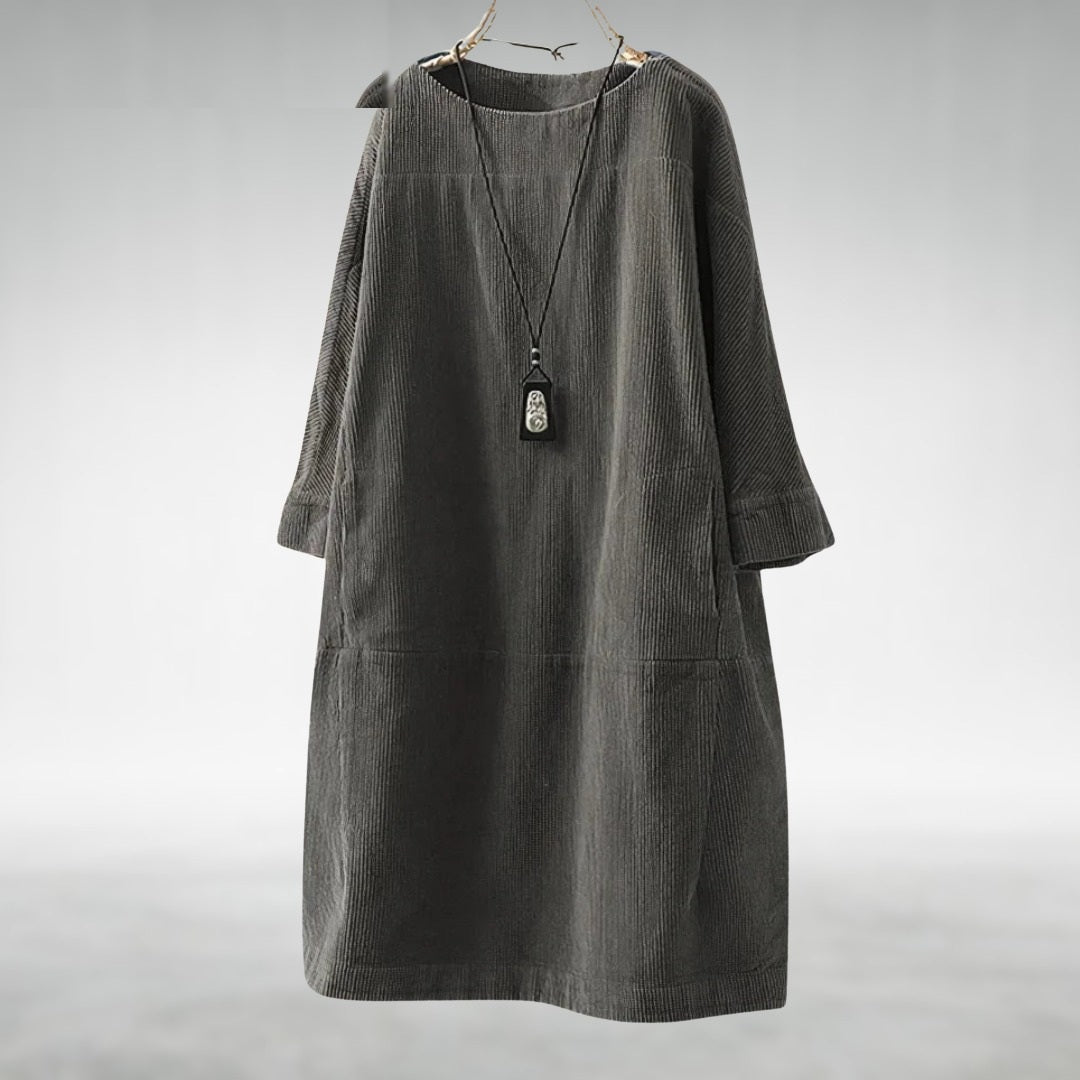 Relaxed corduroy midi dress in gray