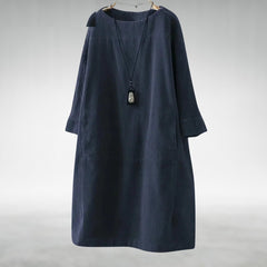 Relaxed corduroy midi dress in dark blue