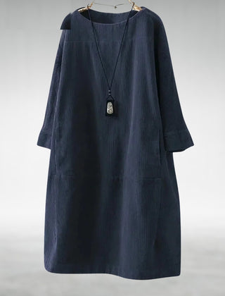 Relaxed corduroy midi dress in dark blue