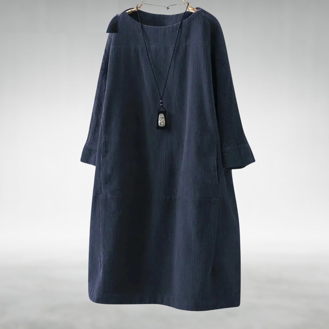 Relaxed corduroy midi dress in dark blue