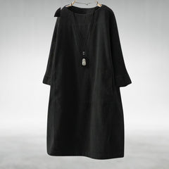 Relaxed corduroy midi dress in black