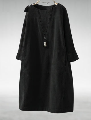 Relaxed corduroy midi dress in black