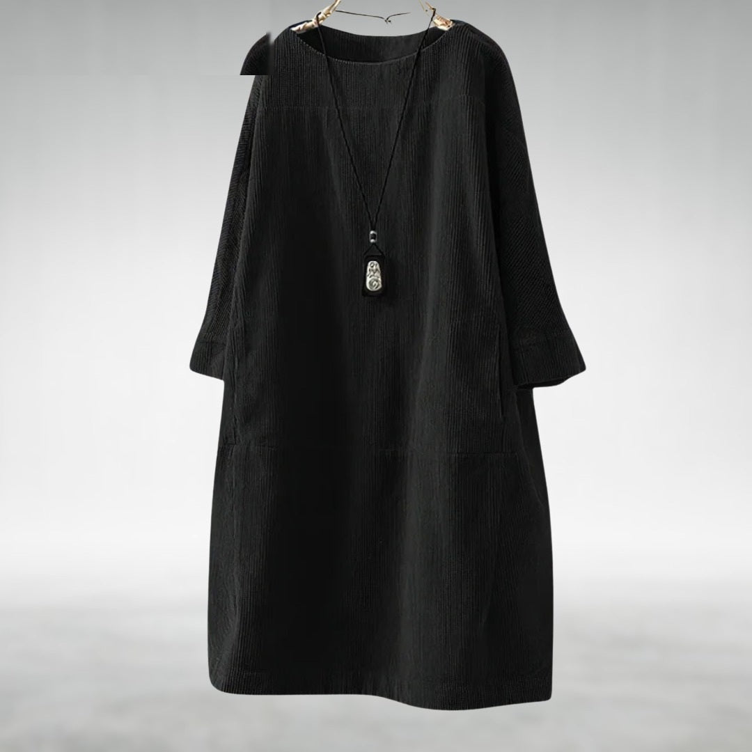 Relaxed corduroy midi dress in black