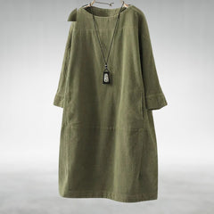 Relaxed corduroy midi dress in army green