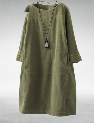 Relaxed corduroy midi dress in army green