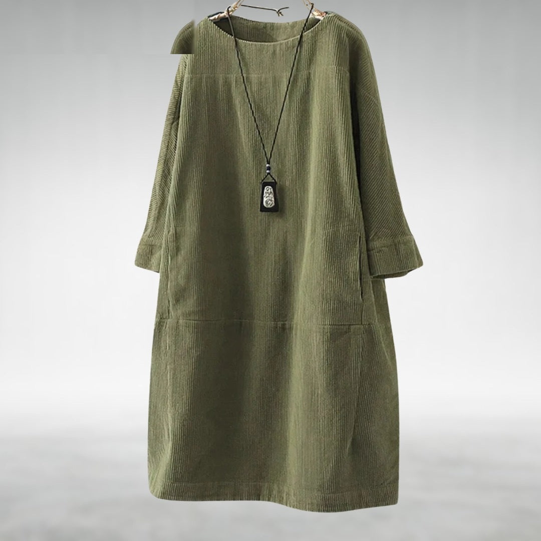 Relaxed corduroy midi dress in army green