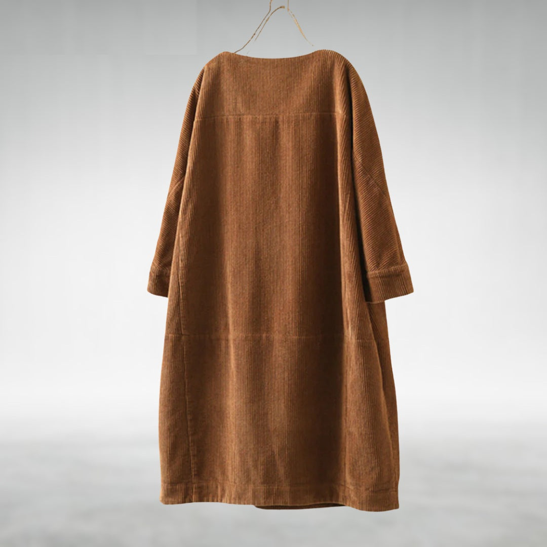 Amy corduroy midi dress in brown, back view