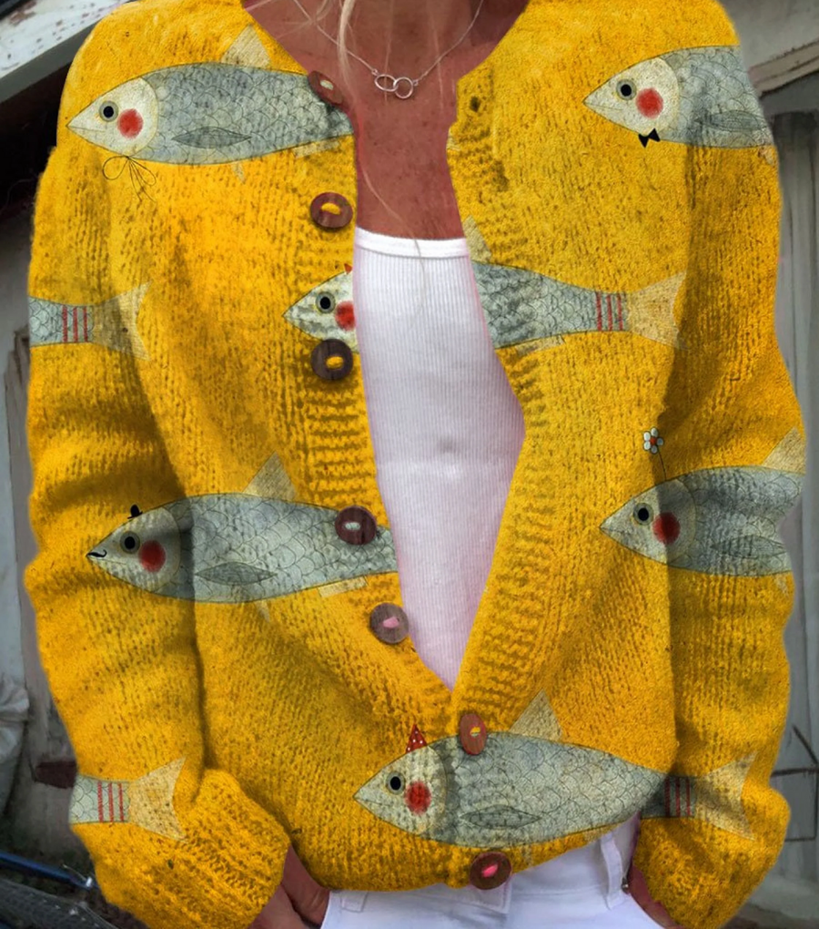 Fish Print Cardigan