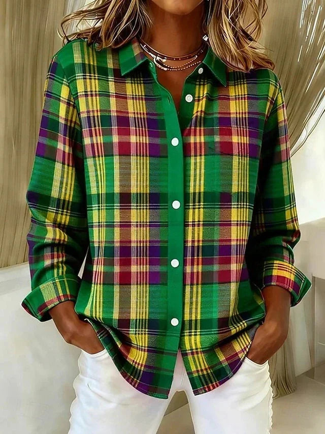 Vintage Plaid Button Front Blouse