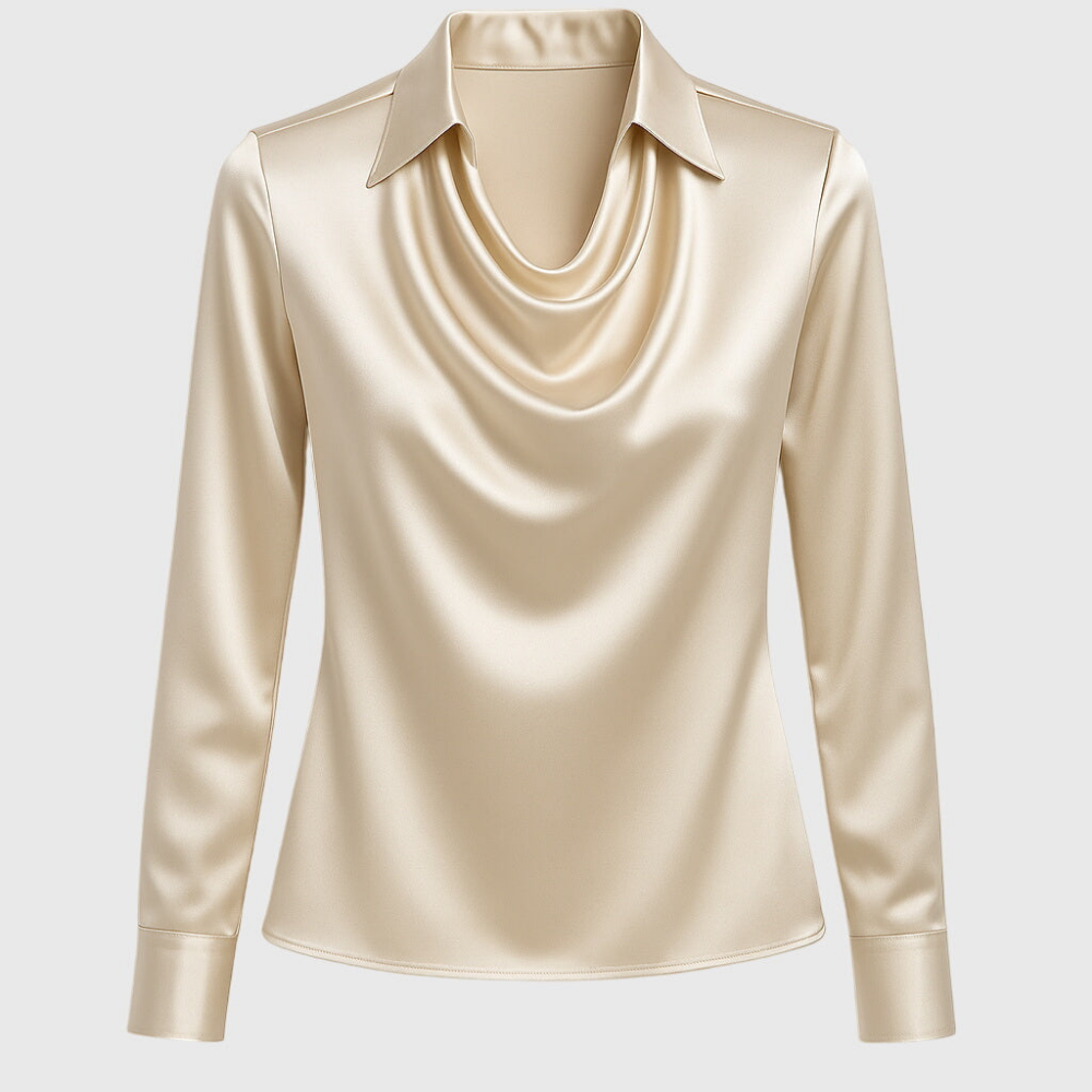 Elegant Satin Cowl-Neck Collared Blouse