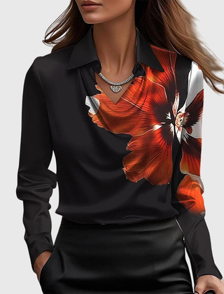 Elegant Satin Cowl-Neck Collared Blouse