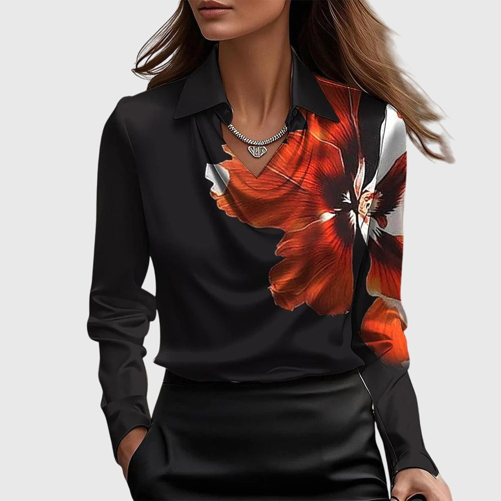 Elegant Satin Cowl-Neck Collared Blouse