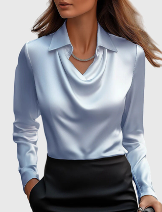 Elegant Satin Cowl-Neck Collared Blouse