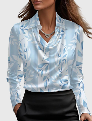 Elegant Satin Cowl-Neck Collared Blouse