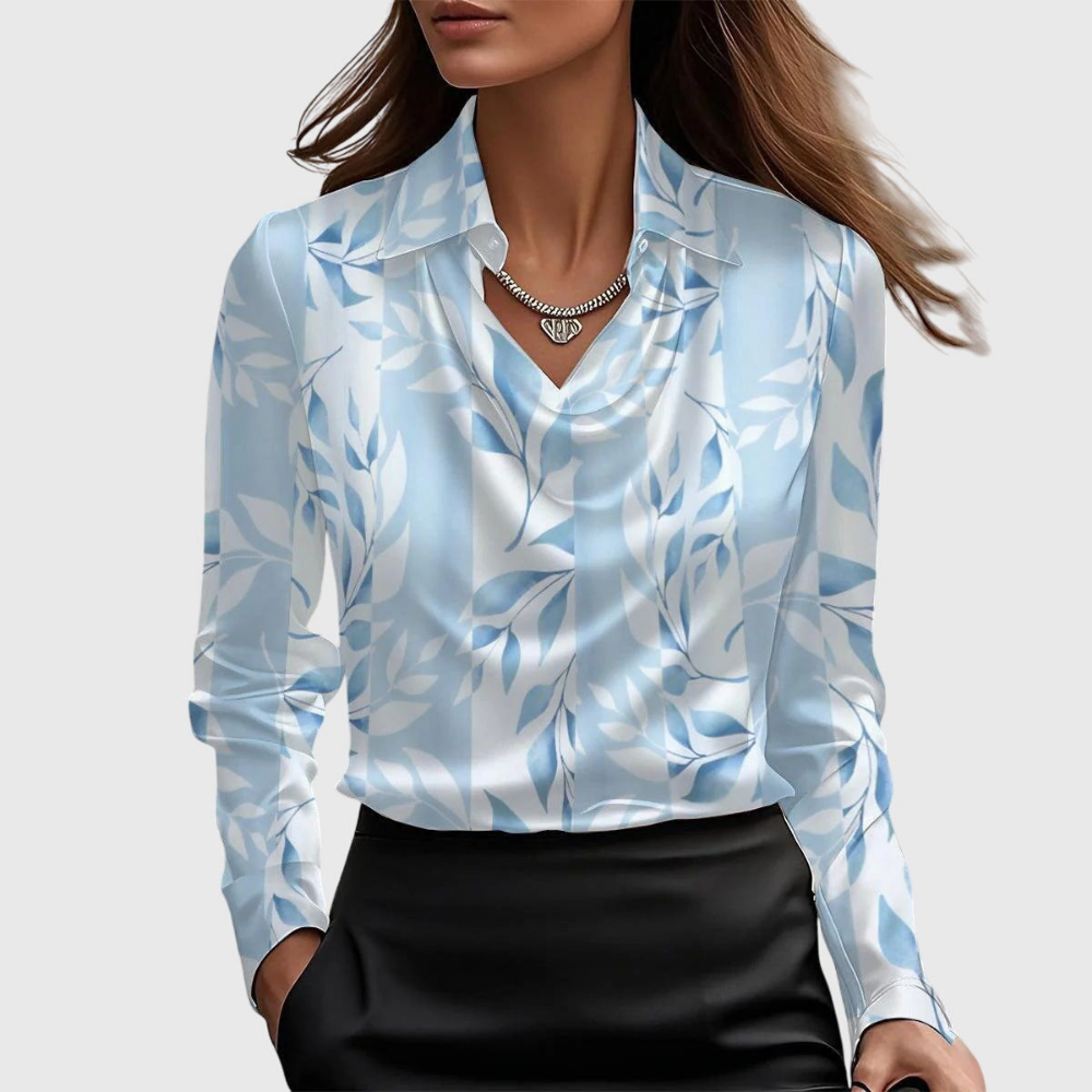 Elegant Satin Cowl-Neck Collared Blouse