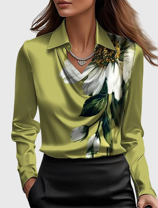 Elegant Satin Cowl-Neck Collared Blouse