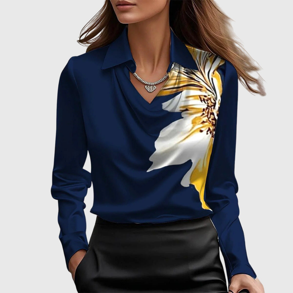 Elegant Satin Cowl-Neck Collared Blouse