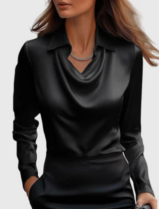 Elegant Satin Cowl-Neck Collared Blouse