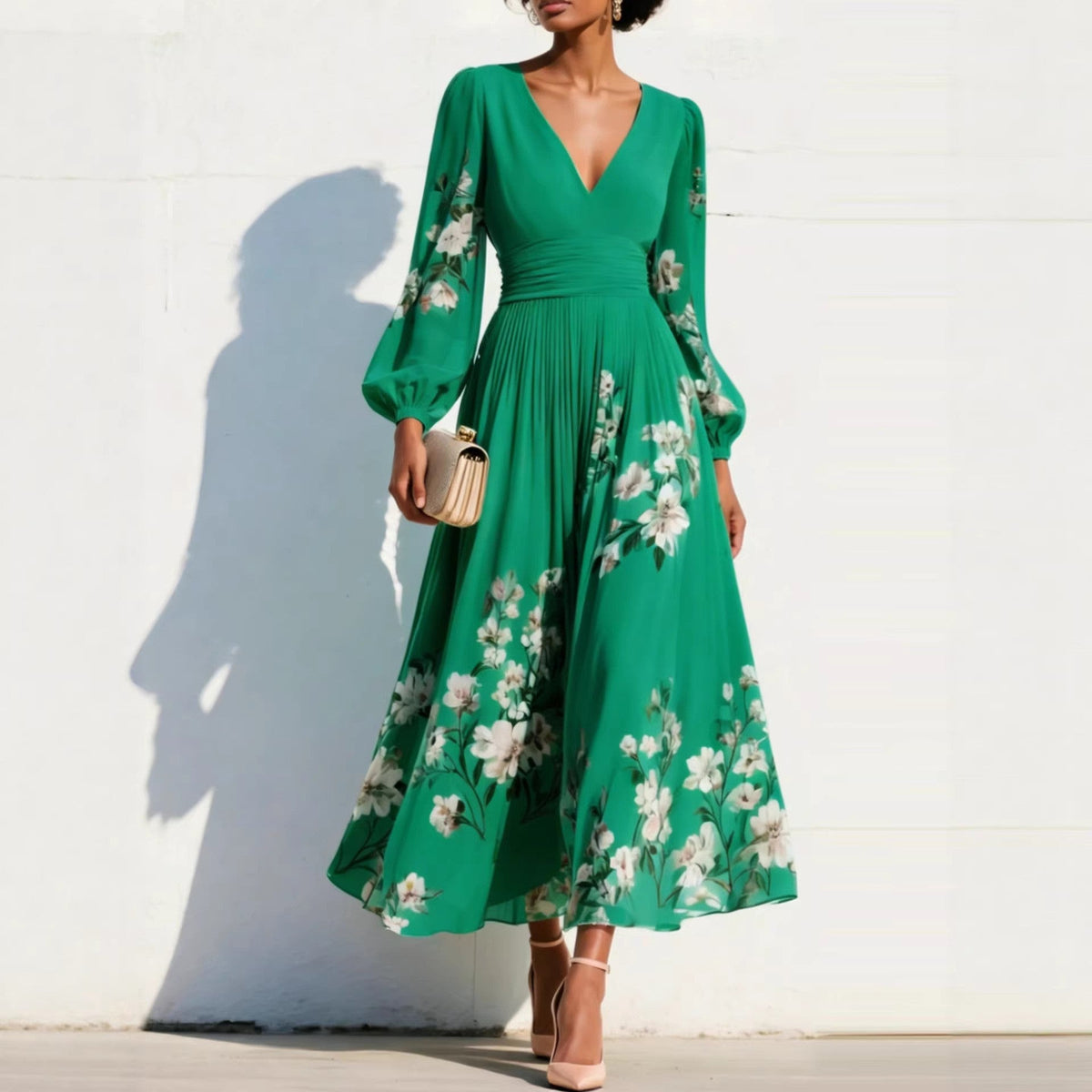 Puff Sleeve Midi Dress